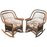 Antique MATCHING PAIR BAR HARBOR WICKER ROCKERS