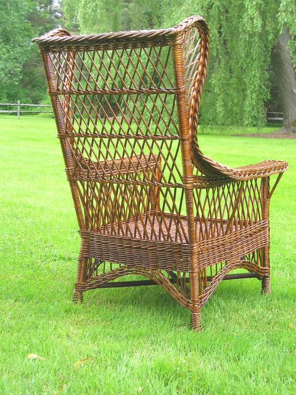 Bar Harbor Wicker Wingback Chair In Excellent Condition In Sheffield, MA