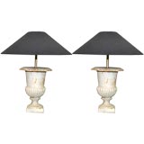 Pair of Painted Iron Urn Base Table Lamps
