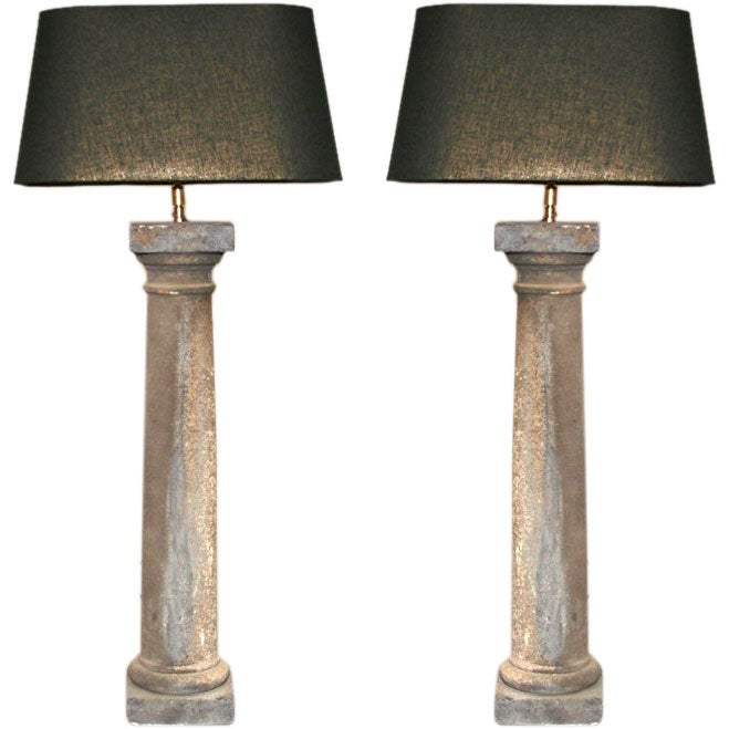 Pair of Antique Stone Balustrade Lamps