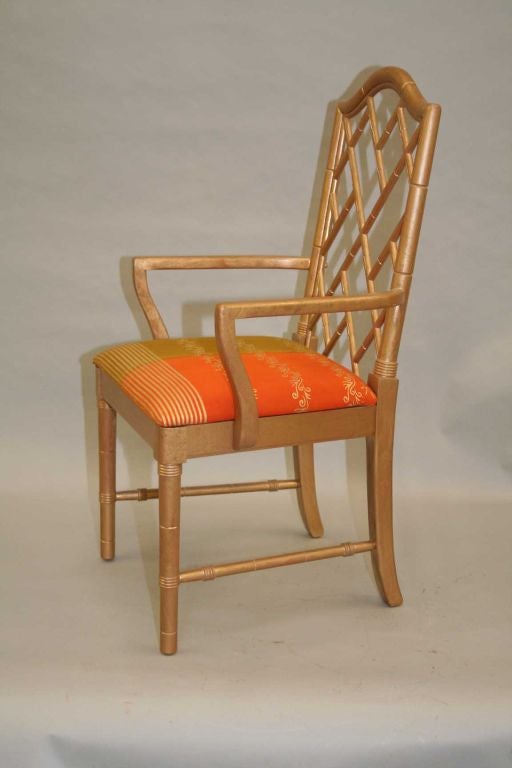 Pair of Painted Faux Bamboo Arm Chairs