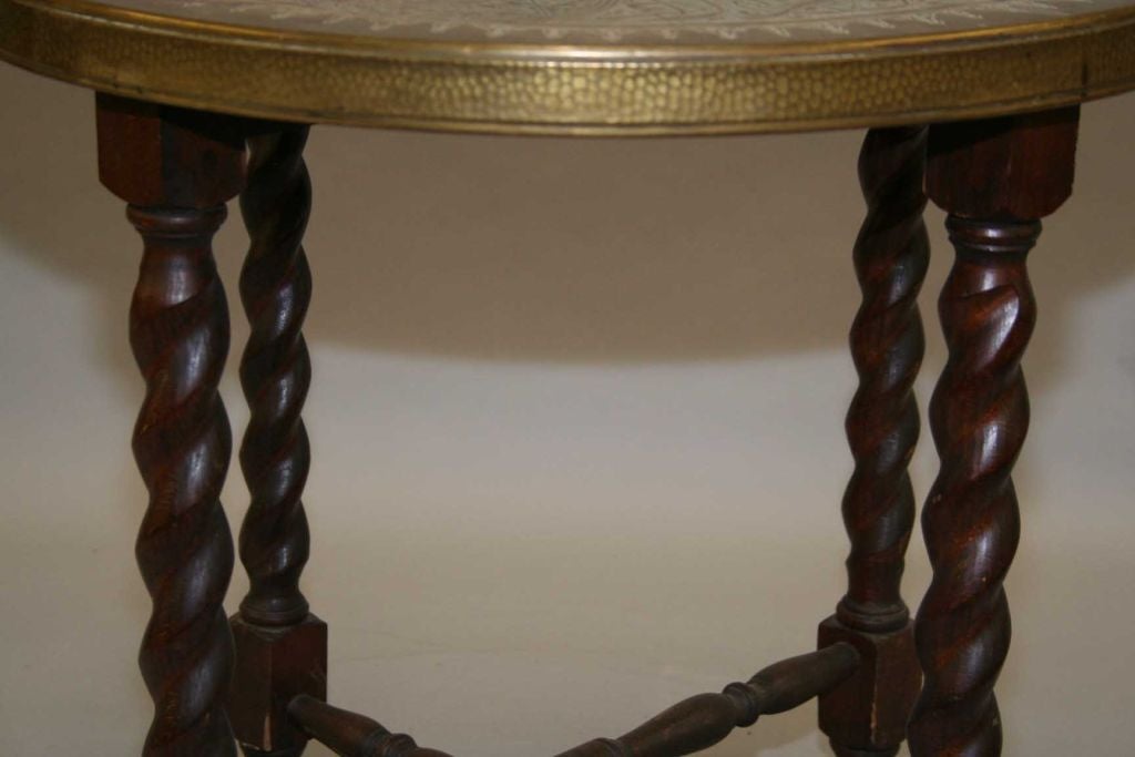 20th Century Round Brass Table on Turned Leg Base