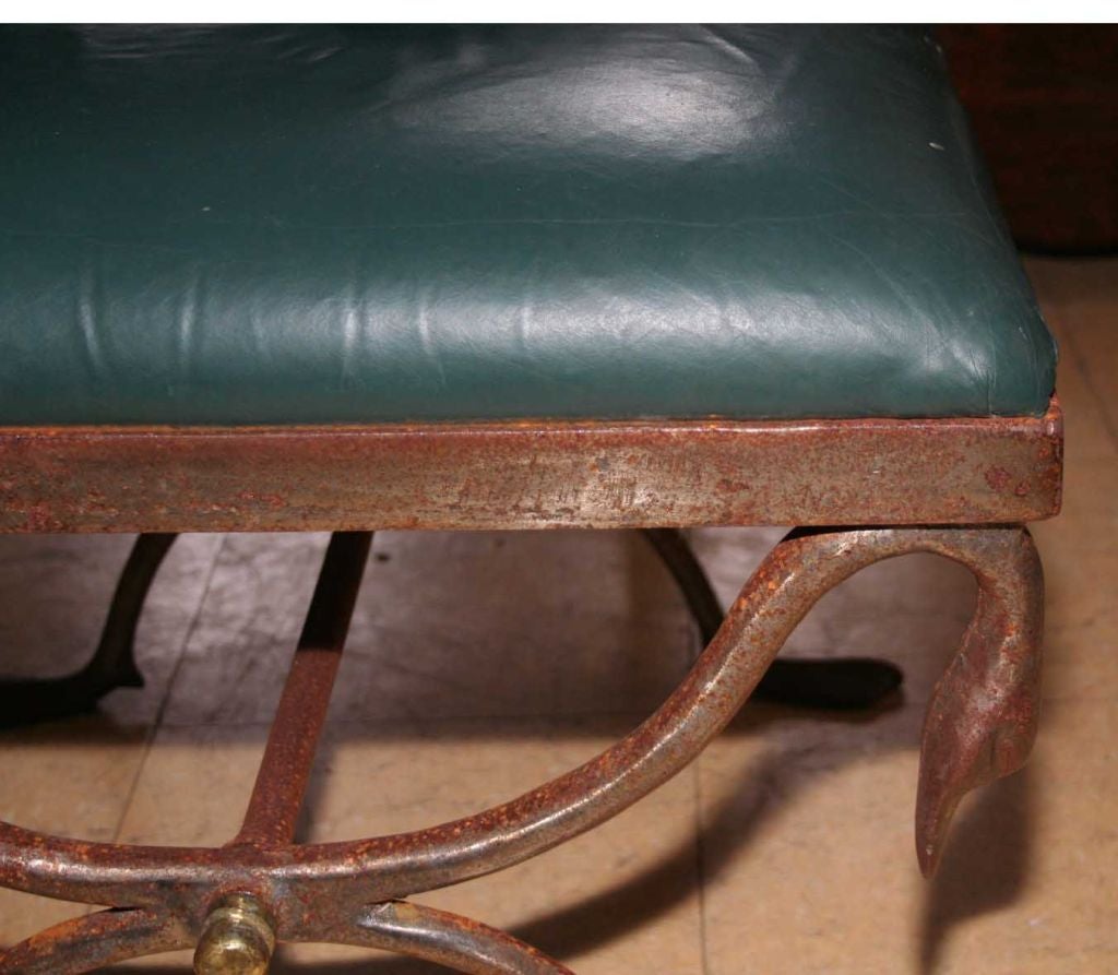 Swan Motif Iron Base Ottoman Bench
