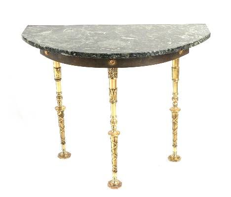 Pair of Empire Style Marble Top Demi Lune Tables