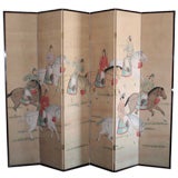 Six Paneled Chinese Painted Silk Screen