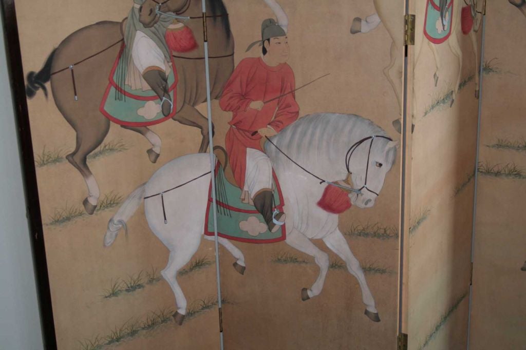 Six Paneled Chinese Painted Silk Screen