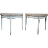 Pair of Demilune Tables with Marbled Tops