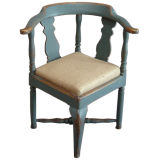 Antique Early Corner Chair in Original Blue Paint