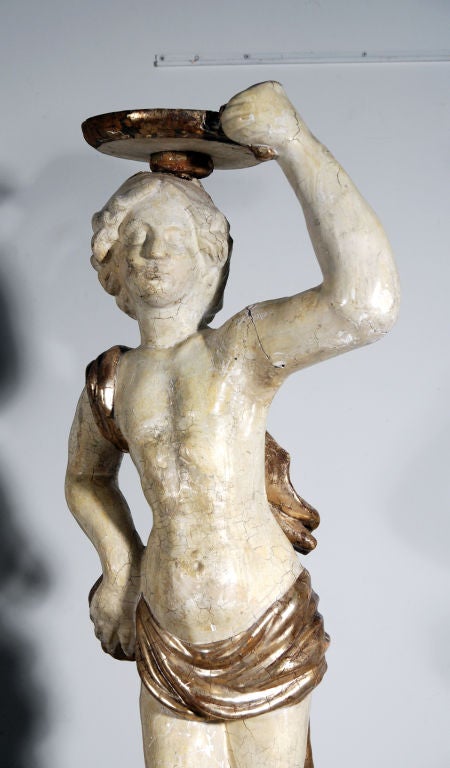 18th Century and Earlier A Rare Pair of Neapolitan Papier Mache Figures on Plinths For Sale