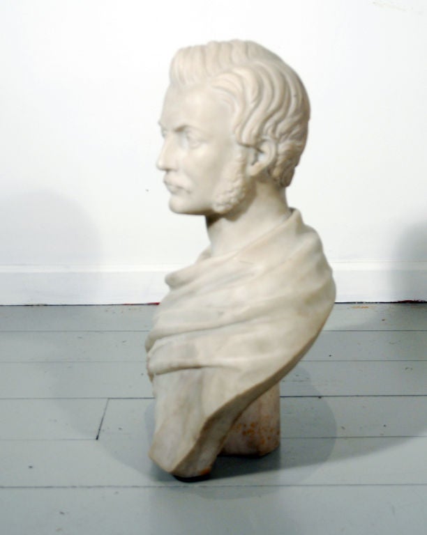 A White Marble Bust of a Gentleman by John Warrington Wood In Good Condition For Sale In Sheffield, MA