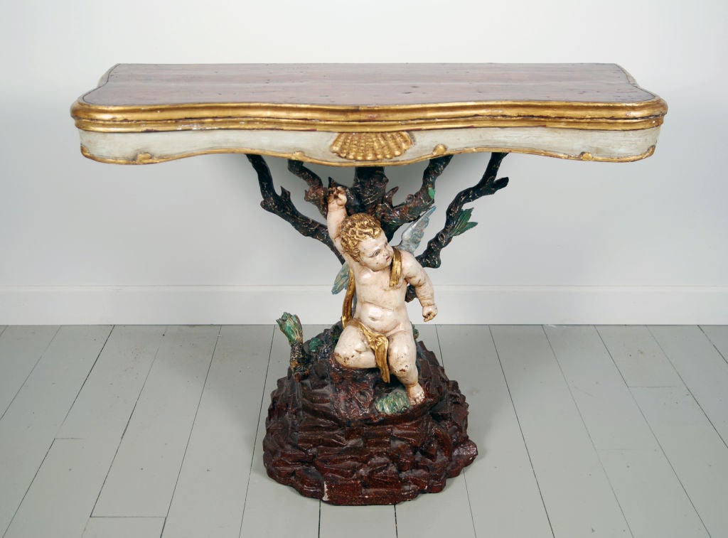 An Italian Polychrome & Gilt wood Console