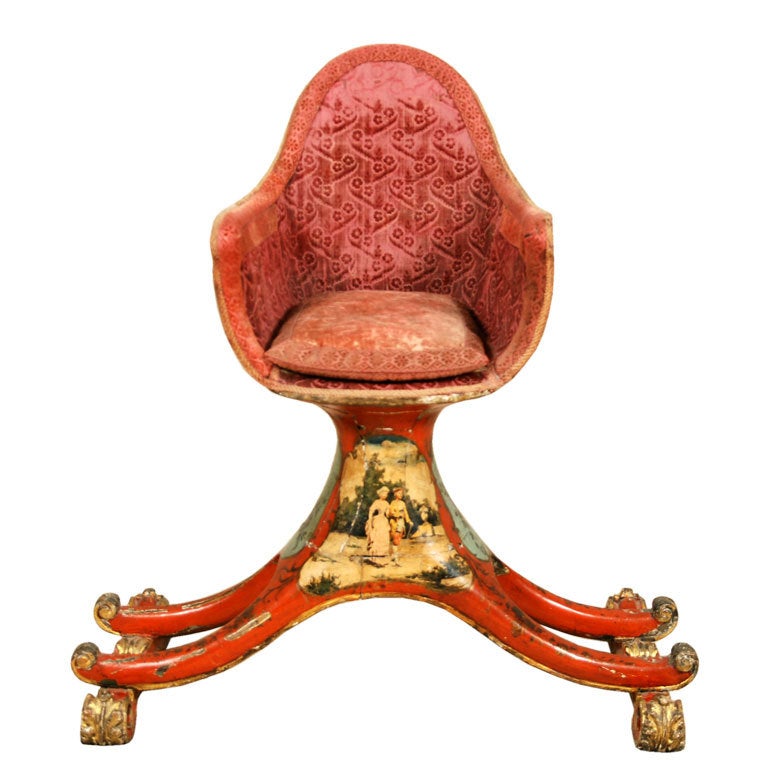 A Rare & Unusual Venetian Polychrome & Parcel Gilt Gondola Chair
