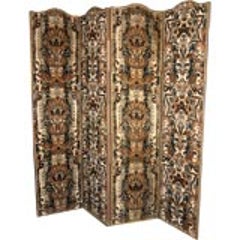 A Continental Antique Textile Covered Four Fold Screens 7