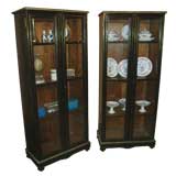Antique A Fine Pair of French Brass Inlaid 
Ebonized Cabinets