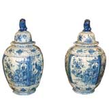 A Fine Pair of Delft White & Blue Vases