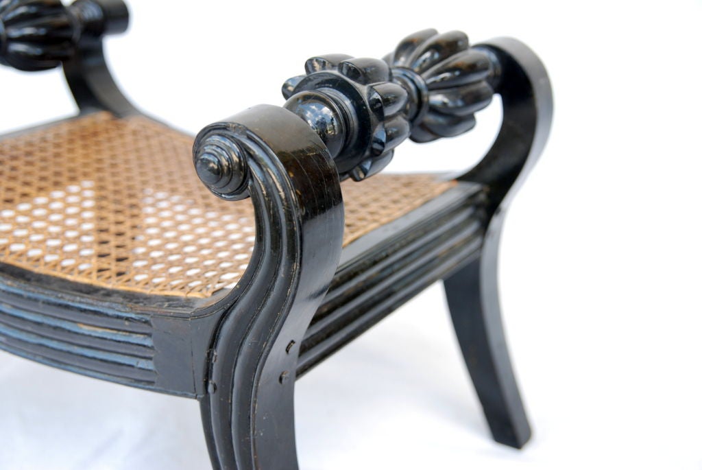 English A Fine Pair of Regency Ebony Caned Footstools For Sale