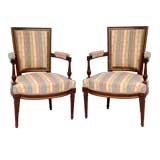 A Pair of George III Style Mahogany & Brass Mounted Armchairs