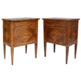 A Pair of Italian Neoclassical Marquetry & Walnut Commodini