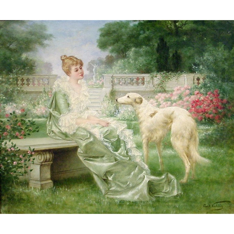 “Lady with a Borzoi (Russian Wolfhound)” by Carl Kahler