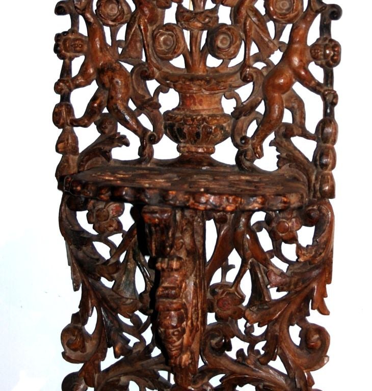 18th Century and Earlier An Unusual Continental Carved Wall Bracket For Sale