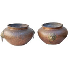 An Unusual Pair of Large Regency Hand Hammered Copper Planters 12