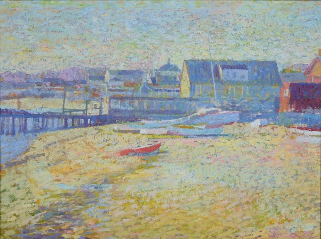 Sam Barber 

American 20th Century

“Provincetown”

Oil on board

Signed and dated 1985 lower right

18 by 23 in.  w/frame 24 ½ by 30 ¾in.

In an exhibition booklet complied by Wally Findlay Galleries in 1989, it was noted that Mr.