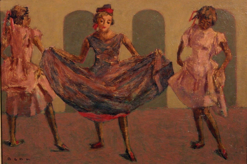 “Dancing Girls”

Oil on Board 

14 ½ in. by 21 in.  W/frame 21 ½ in. by 28 in.

Benn studied at the Art Student League in NYC; National Academy of Design, 1904-1908. He was a member of the American Society of Artists Congress, Woodstock Artist