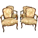 A Fine Set of Four Louis XV Walnut Fauteuils en Cabriole