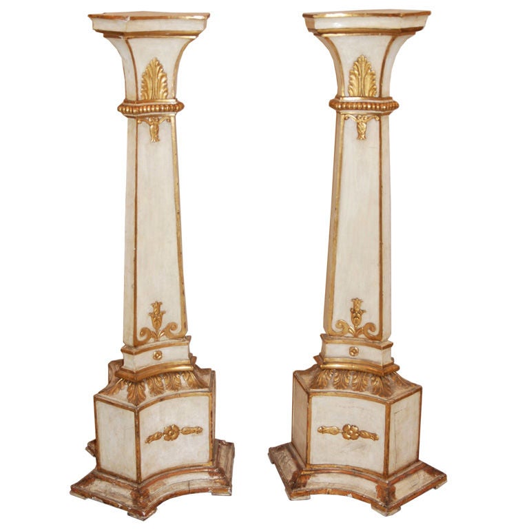 A Pair of Italian Piedmontese Painted and Gilded Columns