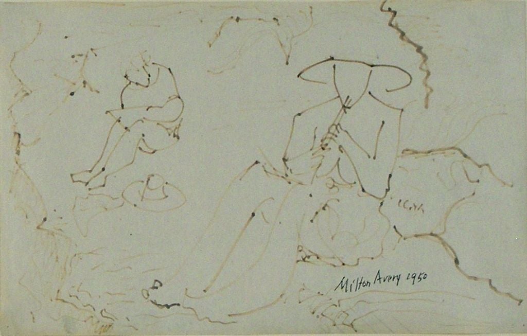 Milton Avery

American, 1885-1965

“The Music Player”

Pen and Ink on paper

Signed and dated ‘Avery 1950’ lower right

8 ½ by 13 ¾ in.   w/frame 15 ¼ by 20 ¼ in.

	Born in Sand Bank (now Altmar), Connecticut, March 7, 1885, Milton Clark