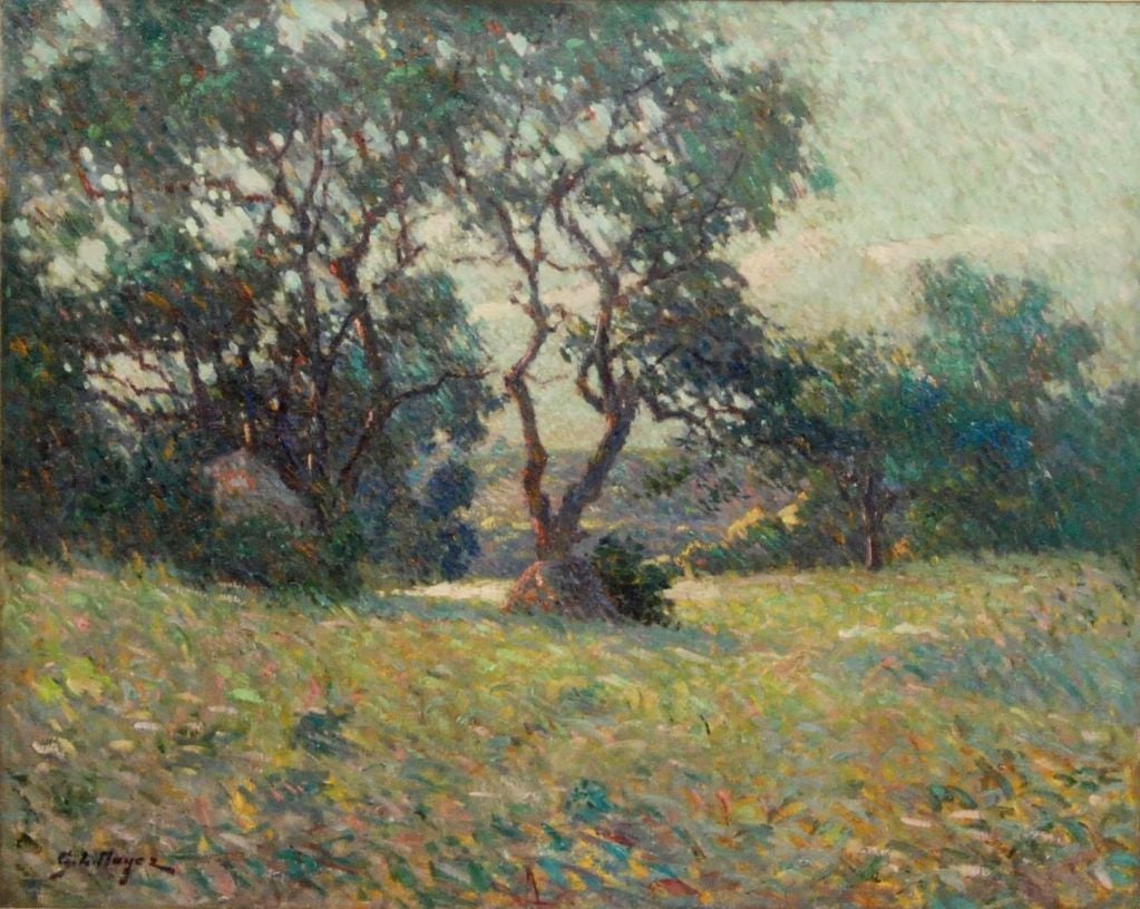 George Loftus Noyes

American, 1864-1954

“Impressionist Landscape”

Oil canvas

24 by 30 in.  W/frame 30 by 36 in.

The notable Massachusetts artist, George Loftus Noyes, was actually by birth, a Canadian, though is rightly listed as an