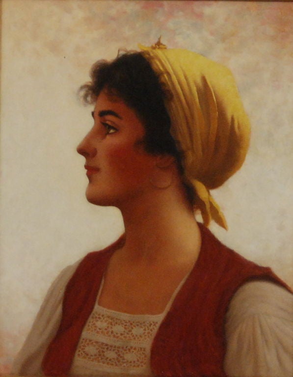 Walter Blackman

American, 1847-1928

“Young Beauty in Profile”

Oil on canvas

20 by 16 in.  W/frame 32 by 28 in.

Studied: Under Gerone, Paris

Exhibited: Society of American Painters 1878;  Paris Salon 1877, 1878, 1880-84;  National