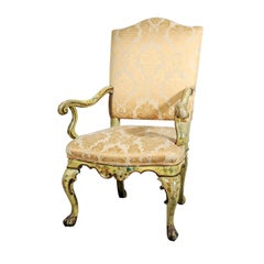 A Fine Venetian Rococo Painted & Parcel Gilt Open Armchair