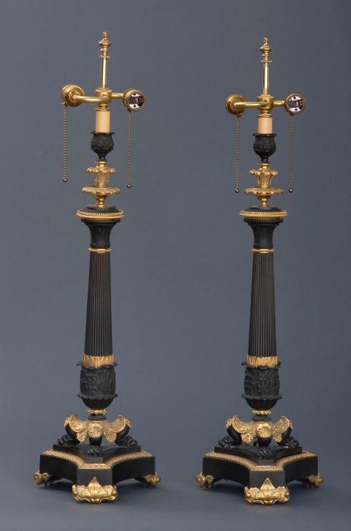 Charles X French Pair of Bronze and Ormolu Lamps For Sale
