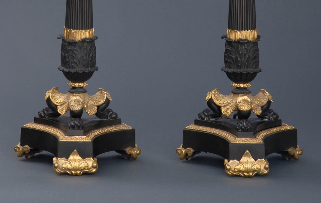 French Pair of Bronze and Ormolu Lamps In Excellent Condition For Sale In Sheffield, MA