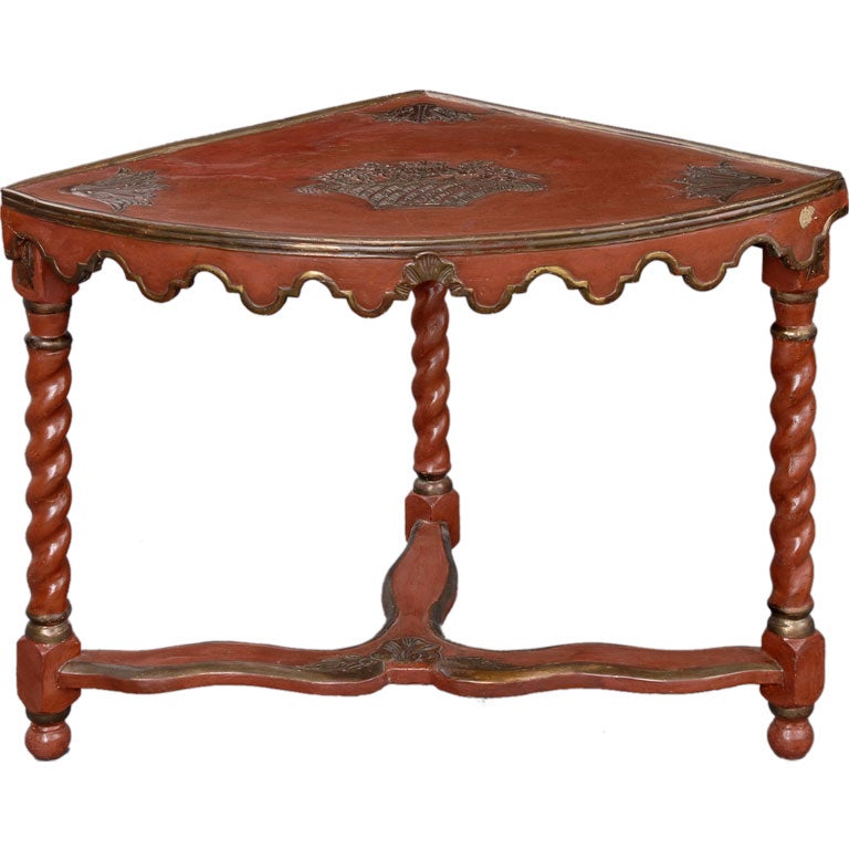 French Red Lacquer Corner Table For Sale at 1stdibs