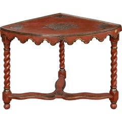 French Red Lacquer Corner Table