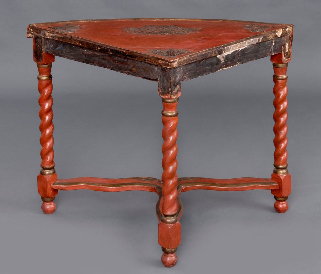 French Red Lacquer Corner Table For Sale at 1stDibs