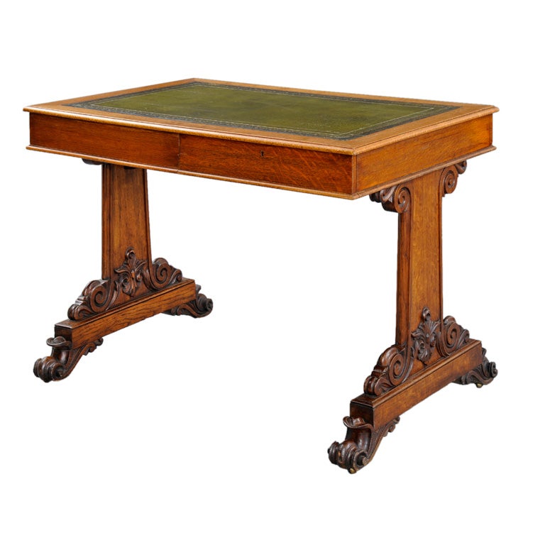 English Victorian Oak Partners Library Table For Sale