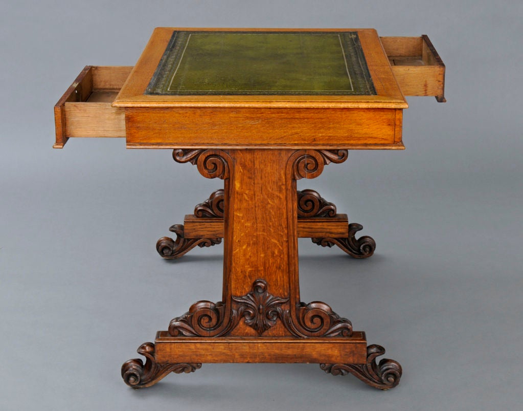 19th Century English Victorian Oak Partners Library Table For Sale