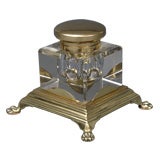 English Brass 
Glass Inkwell