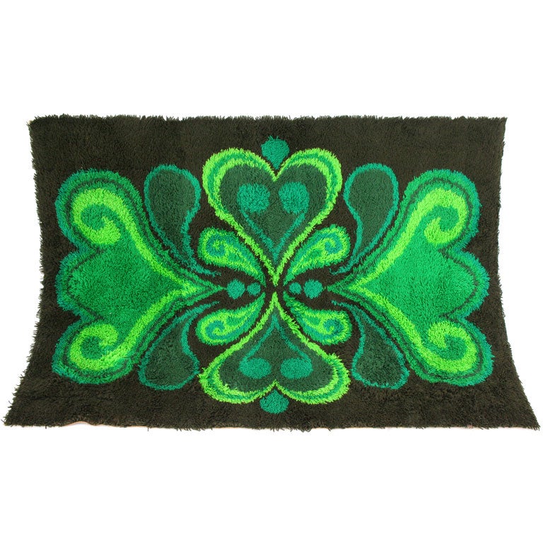 Fantastic Psyche Print Green Rya Rug