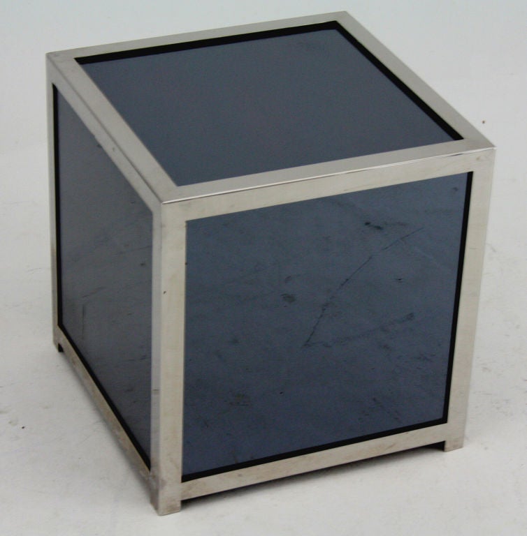 Pair of Smoked Glass Mirror and Chromed Steel Cube Tables