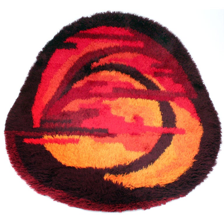 Large Round Rya Area Rug in Autumnal Color Scheme For Sale