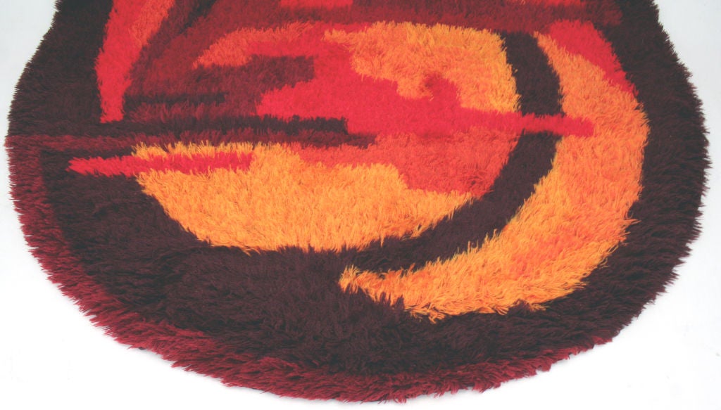 Swedish Large Round Rya Area Rug in Autumnal Color Scheme For Sale