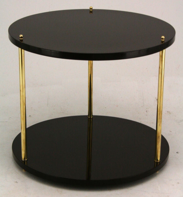 A Pair of Drum Form  Lamp Tables in Chocolate brown Lacquer
