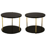 A Pair of Drum Form  Lamp Tables in Chocolate brown Lacquer