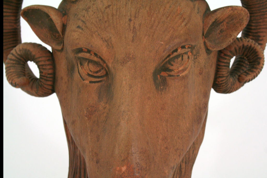 Mythical Italian Terra Cotta Goats Head Lamp In Excellent Condition In Brooklyn, NY