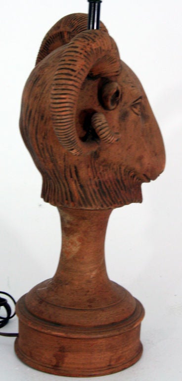 Mid-20th Century Mythical Italian Terra Cotta Goats Head Lamp