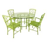 Avocado Faux Bamboo Enameled Metal Outdoor Table and Chairs